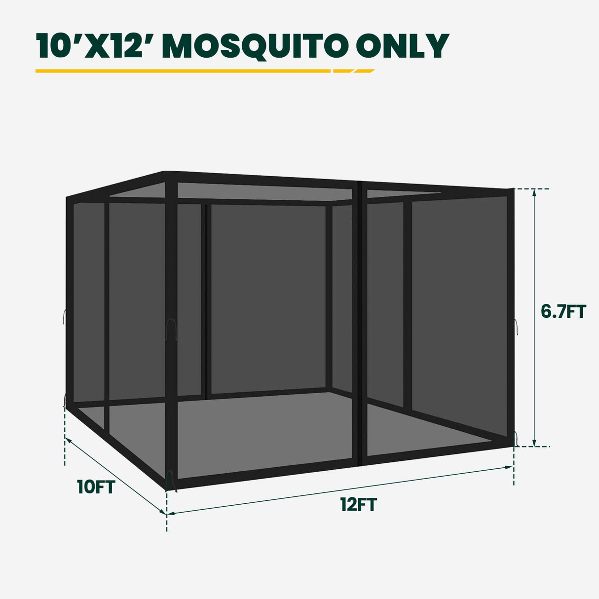 OLILAWN Gazebo Universal Replacement Mosquito Netting, 10' x 12' Outdoor Canopy Net Screen 4-Panel Sidewall Curtain, with Zippers, Easy to Install, Fit for Most Gazebo 10x12 Canopy, Black OLILAWN