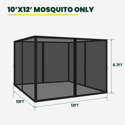 OLILAWN Gazebo Universal Replacement Mosquito Netting, 10' x 12' Outdoor Canopy Net Screen 4-Panel Sidewall Curtain, with Zippers, Easy to Install, Fit for Most Gazebo 10x12 Canopy, Black - WoodArtSupply