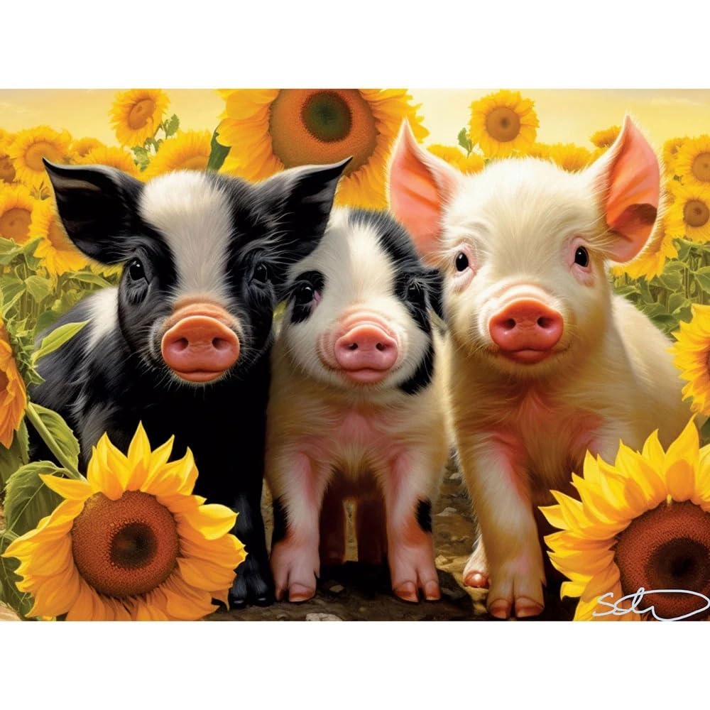 Bits and Pieces - 500 Piece Jigsaw Puzzle for Adults - 18" x 24" - Hello Sunshine - 500 pc Baby Pigs Sunflowers Jigsaw by Stewart Bits and Pieces