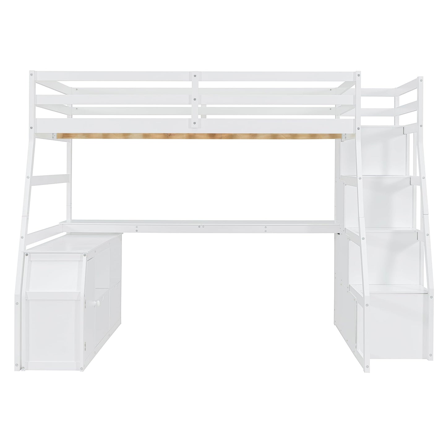 MERITLINE Full Size Loft Bed with Desk and Storage Stairs, Wood Loft Bed Full with 7 Drawers & 2 Shelve,High Loft Bed with Desk Underneath for Kids Teens Boys Girls,White