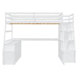 MERITLINE Full Size Loft Bed with Desk and Storage Stairs, Wood Loft Bed Full with 7 Drawers & 2 Shelve,High Loft Bed with Desk Underneath for Kids Teens Boys Girls,White MERITLINE