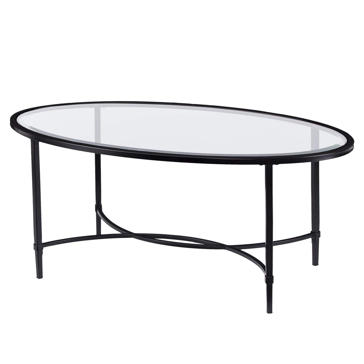 SEI Furniture Quinton Metal/Glass Oval Cocktail Table - Black, 45 in x 25 in x 19 in SEI Furniture