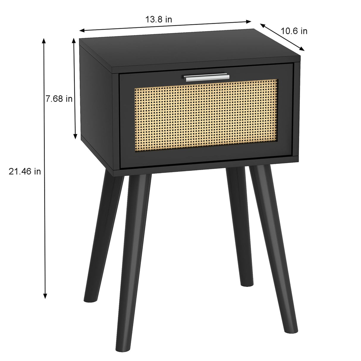 LAATOOREE Nightstand Set of 2, Small End Table with Rattan Door, Bedside Table with Solid Wood Feet, Boho Side Table for Bedroom Living Room Small Space - Black LAATOOREE