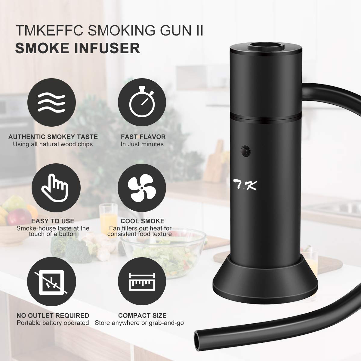TMKEFFC Smoking Gun Portable Smoker Infuser, Handheld Cocktail Smoke Food Smoker for Meat, Sous Vide, Drinks, Cheese, Cup Cover and Wood Chips Included, Black TMKEFFC