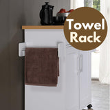 Hodedah Kitchen Island with Spice Rack, Towel Rack & Drawer, White with Beech Top, 15.5 x 35.5-44.9 x 35.2 inches Hodedah