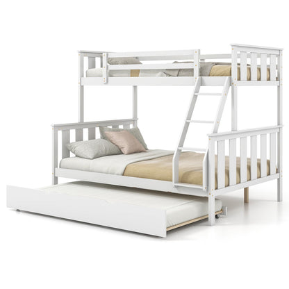 Giantex 3-in-1 Convertible Twin Over Full Bunk Bed with Trundle - Solid Wood, Reversible Ladder & Safety Guardrails - White - WoodArtSupply