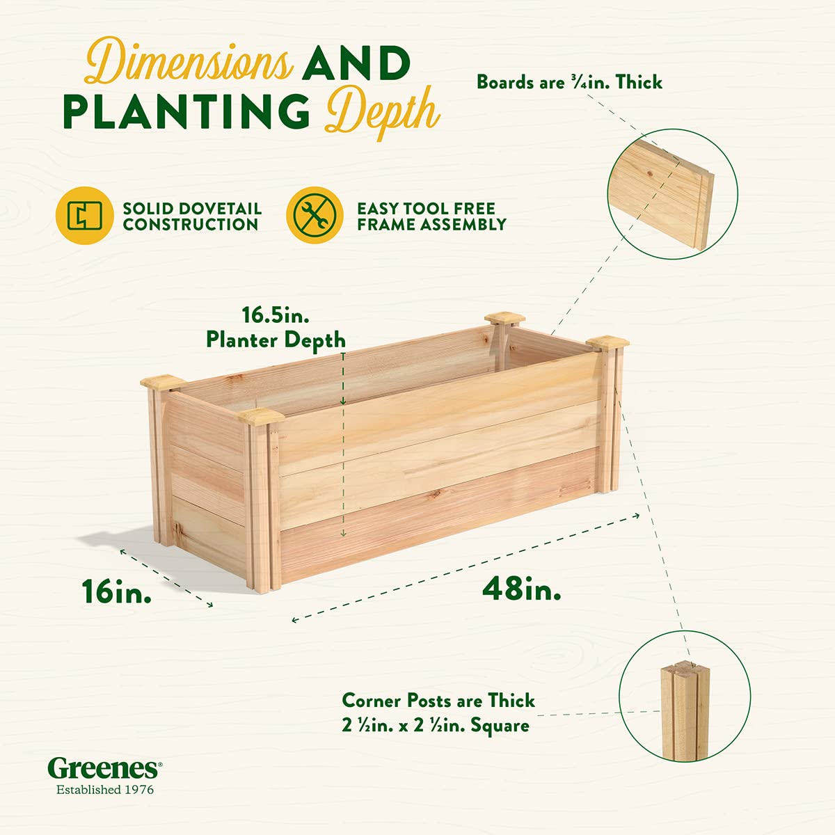 Greenes Fence Premium Cedar Raised Garden Bed, 16" x 48" x 16.5" - Made in USA with North American Cedar