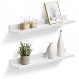 SONGMICS Floating Shelves Set of 2, Wall Shelves Ledge 23.6 x 3.9 Inches with Front Edge, for Picture Frames, Books, Spice Jars, Living Room, Bathroom, Kitchen, Easy Assembly, White ULWS60WT SONGMICS