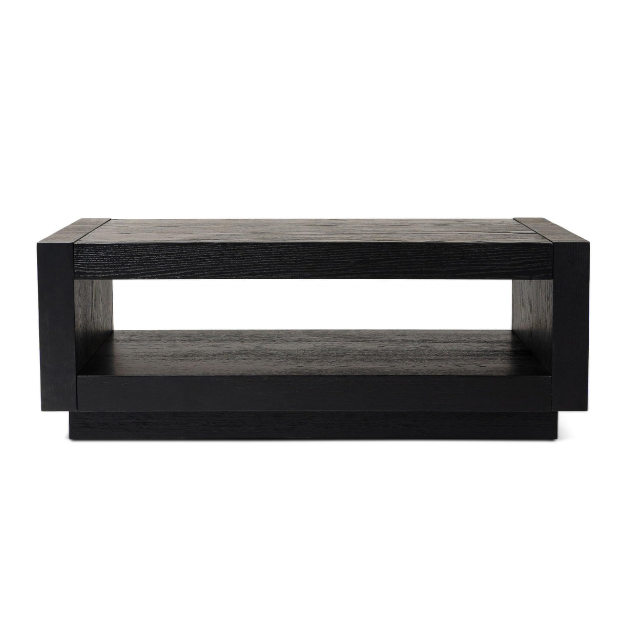 Maven Lane Artemis Large 2 Tier Contemporary Rectangle Wooden Center Coffee Table with Shelf Storage for Living Room in Refined Black Finish Maven Lane