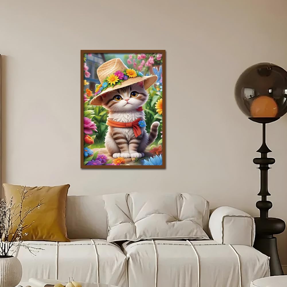 Kulvci Cat Diamond Painting Kits for Adults, Diamond Art Kits for Beginners, 5D DIY Full Drill Gem Craft for Home Decor Gift 12x16inch Kulvci