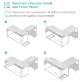 Lufeiya White L Shaped Computer Desk with Fabric Drawers, 47 Inch Corner Home Office Desk with Monitor Stand Shelves, Writing Study Gaming Desks with Led Lights and Power Outlets for Bedroom, White Lufeiya