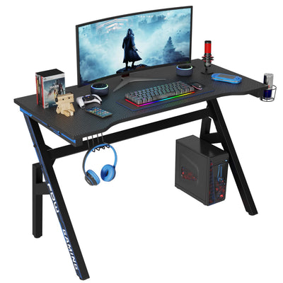 PayLessHere 47 Inch Gaming Desk PC Carbon Fiber Table Ultimate Gamer Workstation with Cup Holder & Headphone Hook for Home Office,Blue (Blue)