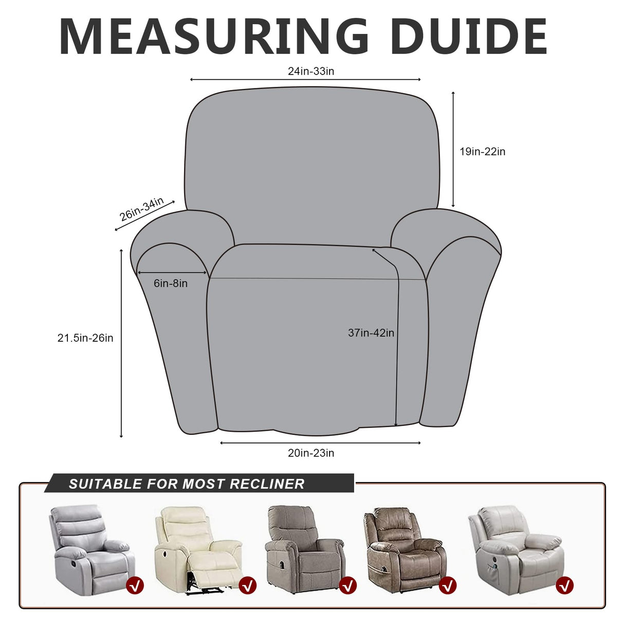 ANARACHON Leather Like Recliner Chair Covers Heavy Duty, 4 Pieces Lazy Boy Recliner Cover for Recliner Chair, Leather Cover for Recliner slipcovers Washable for Pets (Dark Brown) ANARACHON