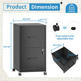 FLIXELIO 2 Drawer File Cabinet with Lock,Small Rolling Metal Office Storage Mobile Filing Cabinet Under Desk,Vertical Locking File Cabinets with Wheels for Home Office,Legal Required Assembly,Black FLIXELIO