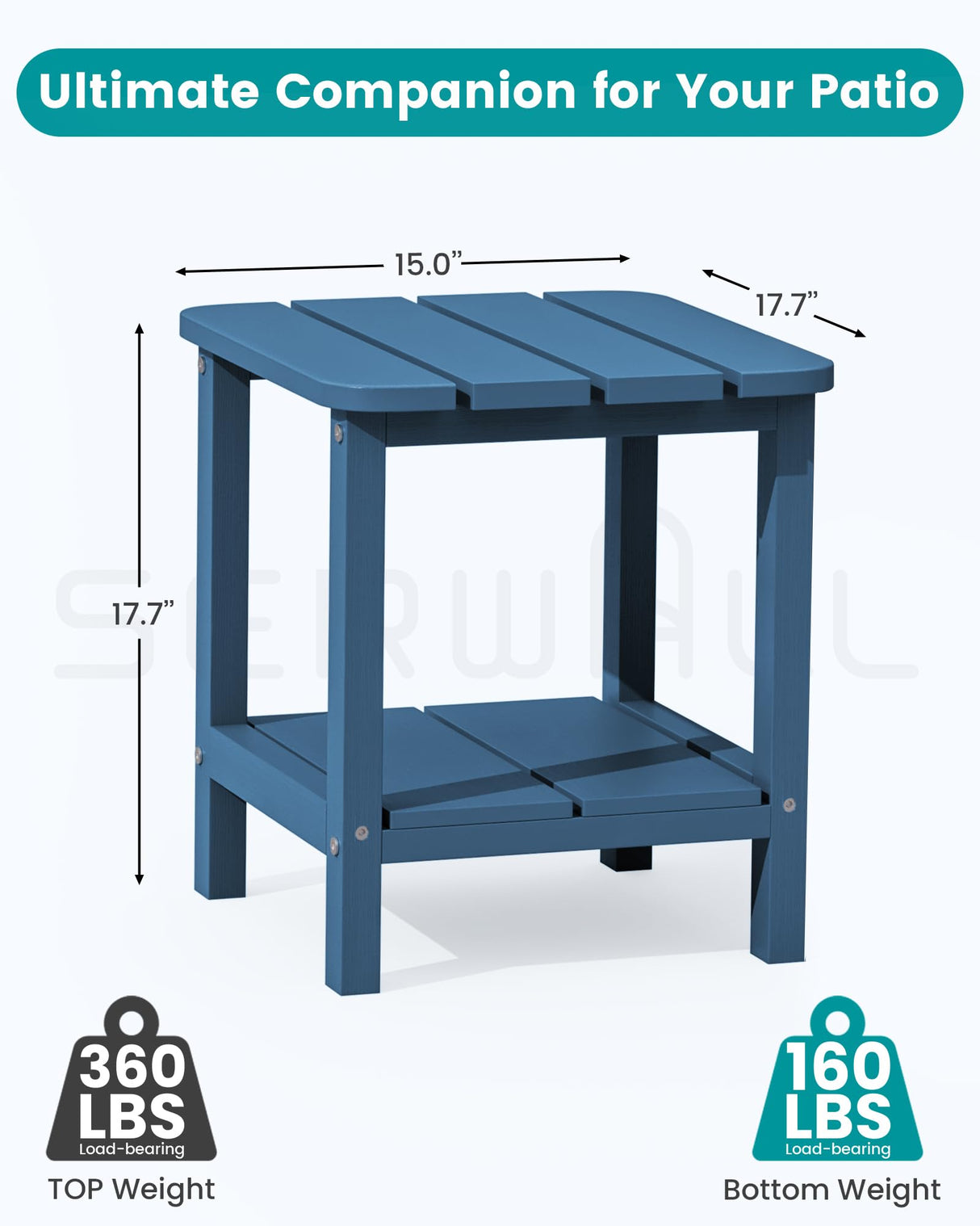 SERWALL Adirondack Table Outdoor Side Table- Blue SERWALL