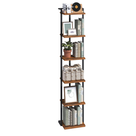 MAHANCRIS Bookshelf, 6-Tier Bookcase, Vertical Tall Narrow Book Shelf for Small Space, Open Storage Display Shelf with Stable Base & Anti-Tip Kits, for Living Room, Study, Rustic Brown BKHR11601 MAHANCRIS