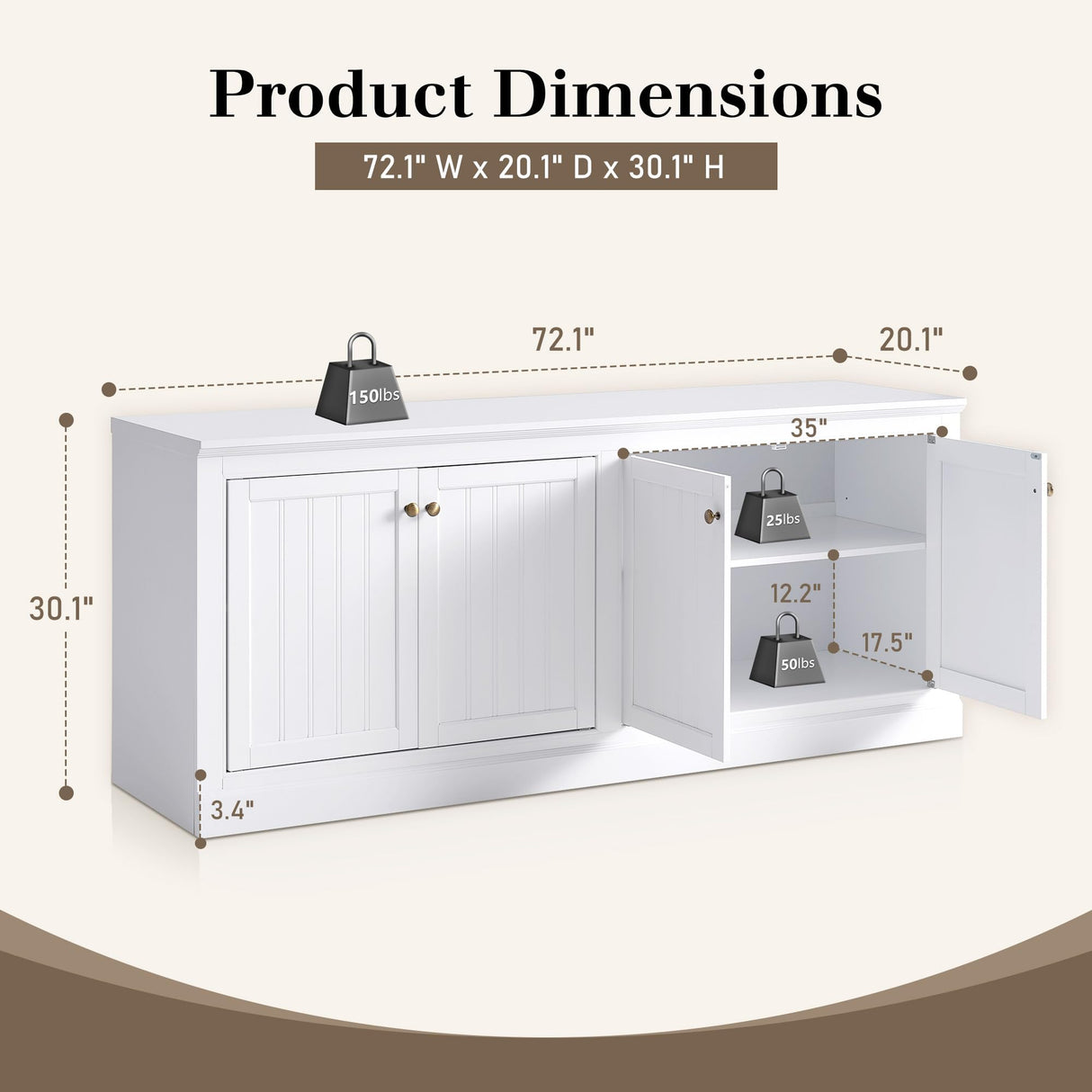 AMERLIFE 72" Farmhouse Sideboard Buffet Cabinet with Barn Doors, Storage Console Table with Adjustable Shelves, Coffee Bar/TV Stand for Living Room, Kitchen, Entryway, White AMERLIFE