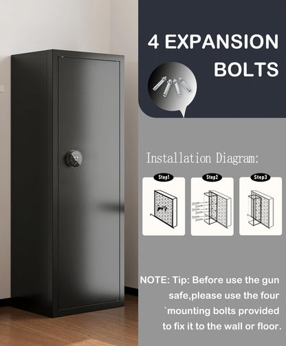 Xyvaly 10-15 Gun Safe, Gun Safe for Rifles and Pistols, Large Rifle Safe, Biometric Gun Safe, Fingerprint Gun Safe for Rifles and Password Lock, Gun Cabinet for Home with Adjustable Shelves