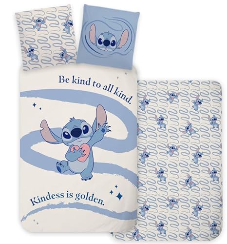 Disney Stitch Reversible Bedding Set Single | Duvet Cover 140 x 200 cm + Pillowcase 60 x 65 cm | 100% Cotton | Soft Breathable Bedding Set BrandMac
