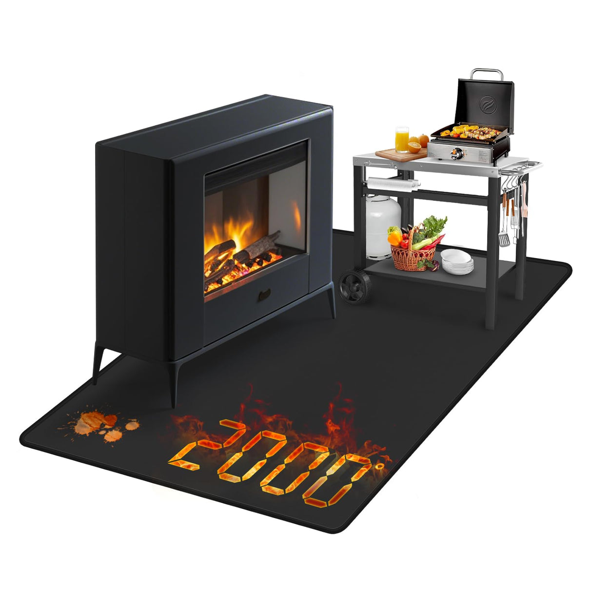 Keeswin Grill Mat 70 x 40 inch, Under Grilling Mats for Outdoor Grill, Silicone Fibreglass Heat Resistant Water Resistant Grill Mat for BBQ Grills, Fireplace, Floor, Lawn and Camping, Black Keeswin