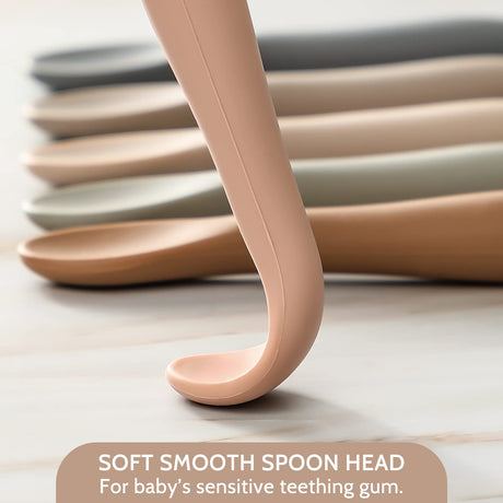 6 Pack Baby Spoons, Shorter Length for Self Feeding, First Stage Spoons, Food Grade Silicone, 6+ Months, Baby Training Spoons Infant Spoons, Dishwasher Safe & Boil-proof NETANY