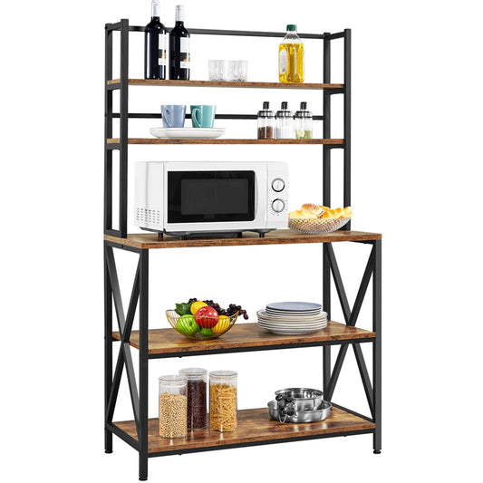 Yaheetech 35.5" Rustic Brown 5-Tier Kitchen Baker's Rack with Storage and Utility Shelf - WoodArtSupply