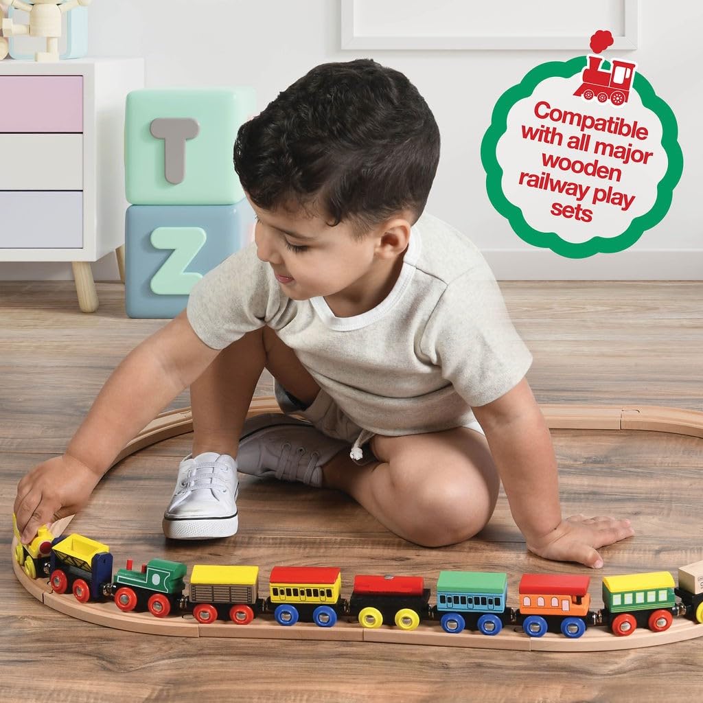 Wooden Train Set 12 PCS - Train Toys Magnetic Set Includes 3 Engines - Toy Train Sets For Kids Toddler Boys And Girls - Compatible With All Major Play22
