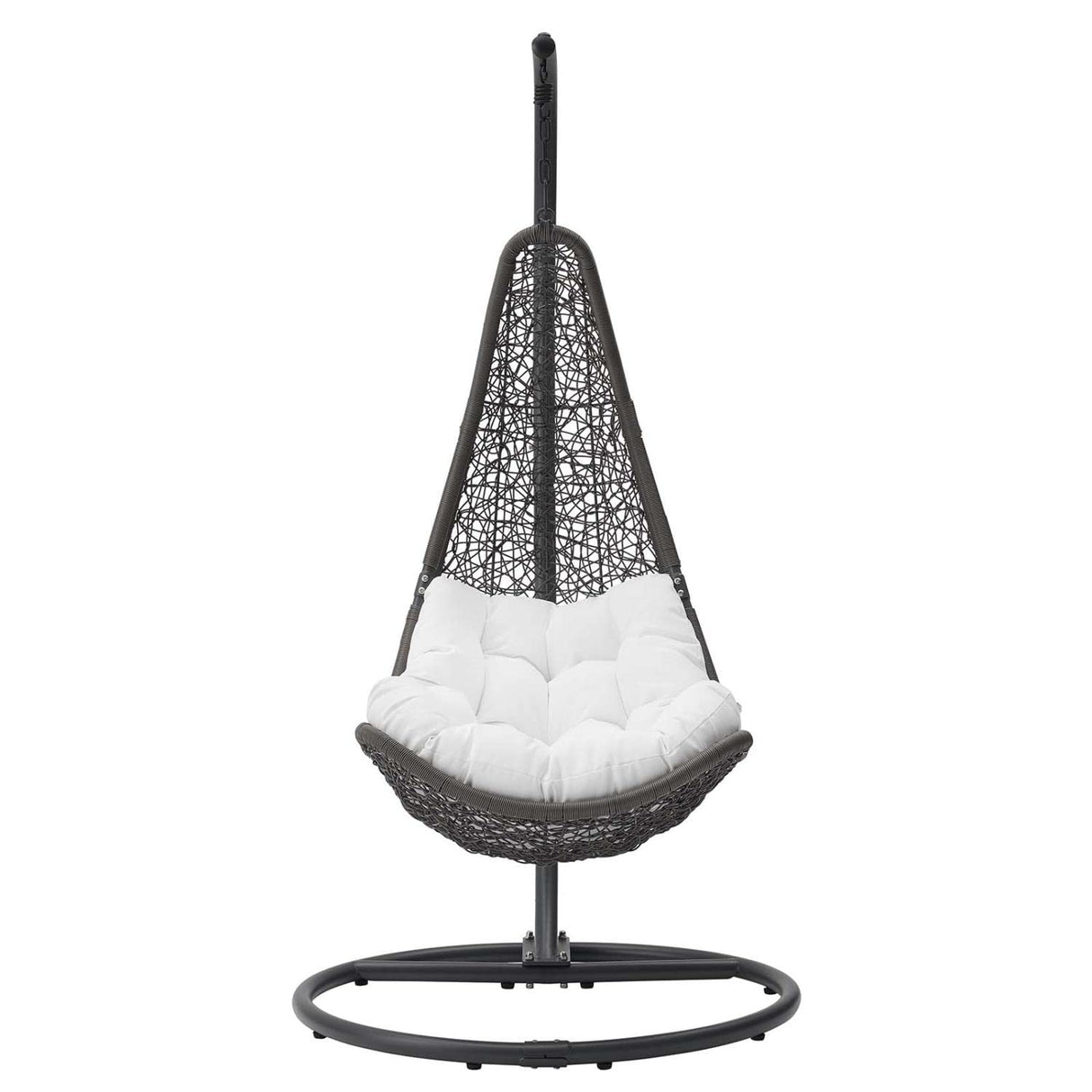 Modway Abate Wicker Rattan Outdoor Patio Porch Lounge Swing Chair Set with Stand in Gray White Modway