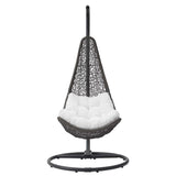 Modway Abate Wicker Rattan Outdoor Patio Porch Lounge Swing Chair Set with Stand in Gray White Modway
