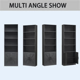 RWYHG 70in Tall Bookshelf 6 Tier Bookcase with Barn Doors and Adjustable Shelf, Black Farmhouse Book Shelves with Storage Cabinet,Wood Floor Standing Display Bookshelve for Bedroom,Living Room,Kitchen RWYHG