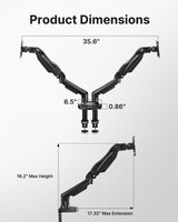 HUANUO Dual Monitor Stand - Full Adjustable Monitor Desk Mount Swivel Vesa Bracket with C Clamp, Grommet Mounting Base for 13 to 32 Inch Computer Screens - Each Arm Holds 4.4 to 19.8lbs HUANUO