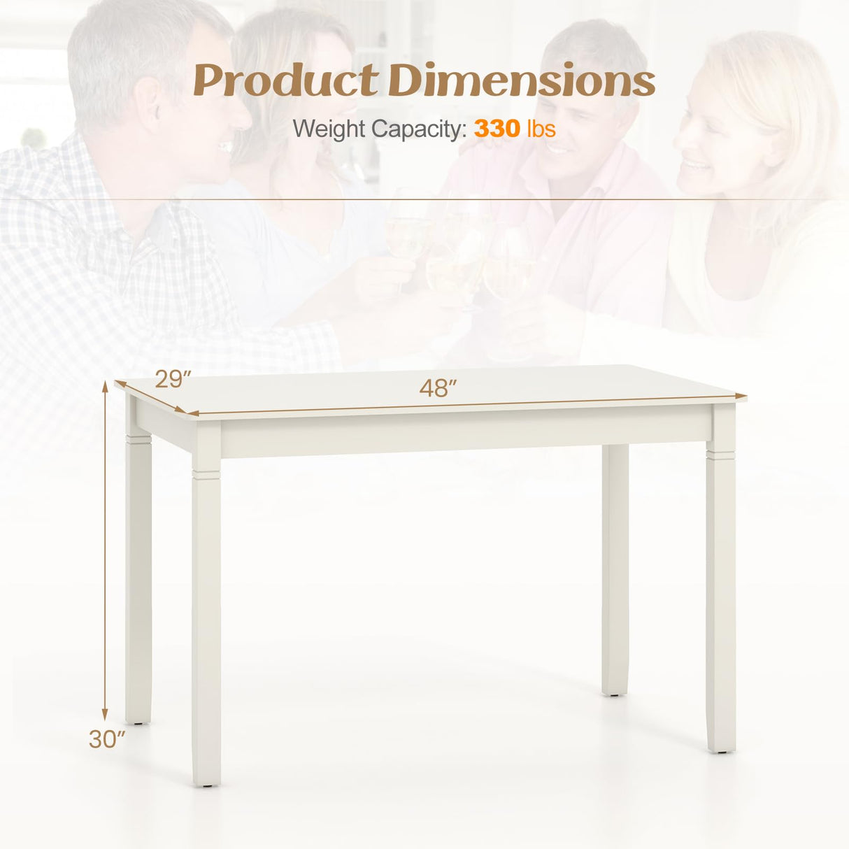 Giantex Dining Table for 4 People, 48” x 29” Kitchen Table with Wood Legs, Rectangular Dinner Table for Small Space, Apartment, Living Room, Dinette Table, Load 330 Lbs, Dining Room Table (White) Giantex