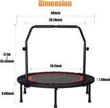 40" Foldable Mini Trampoline for Adults & Kids, Fitness Rebounder with U Shape Adjustable Foam Handle, Indoor Exercise Trampoline, Max Load 330lbs Anwick