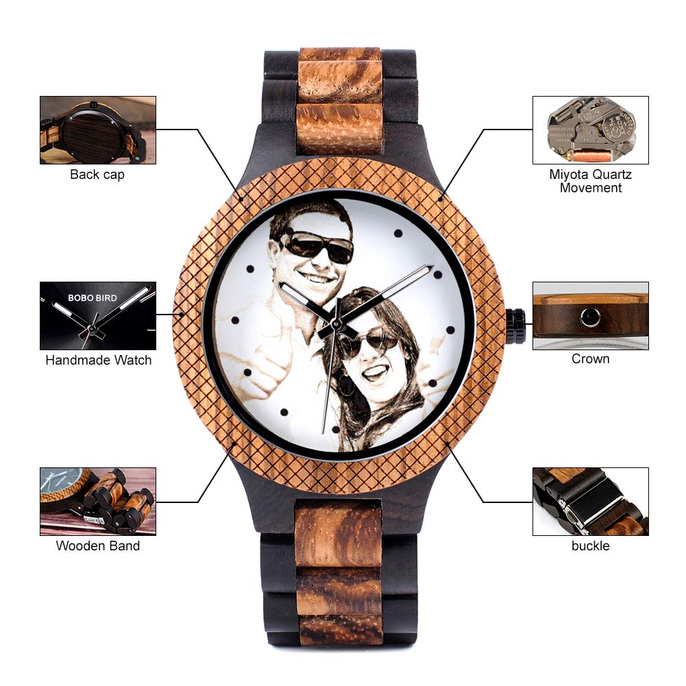 BOBO BIRD Mens Personalized Engraved Wooden Watches Quartz Casual Wristwatches for Men Family Friends Customized Watch (Zebra A) BOBO BIRD