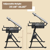 ALYIAMXL Drafting Table w/Stool, Painting Table Art Craft Desk Crafting Table with Tilting Tempered Glass Top, 2 Storage Drawers, Height Adjustable (Black) ALYIAMXL