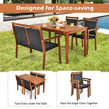 Tangkula 4 Pieces Patio Dining Set for 4, Patiojoy Space-Saving Outdoor Acacia Wood Dining Table and PE Rattan Chairs Set with 1.9” Umbrella Hole, for Garden, Backyard, Deck, Poolside, Balcony Tangkula