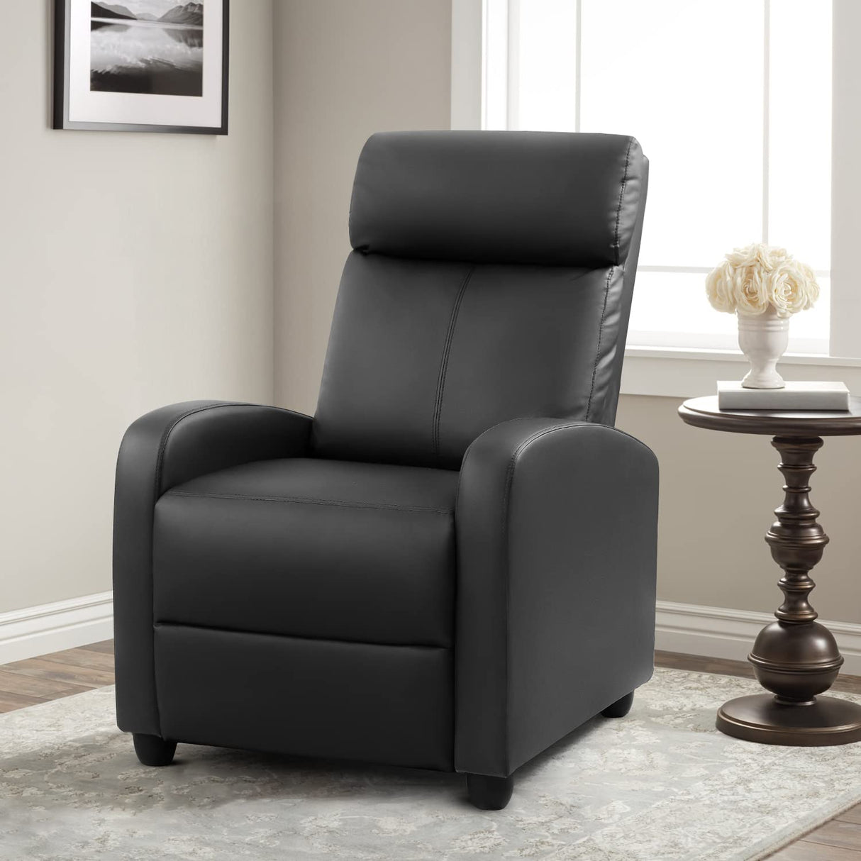 Furniwell Massage Recliner Chair for Living Room Adjustable PU Leather Reclining Chair Home Theater Seating Modern Winback Single Sofa for Adults with Footrest (Leather, Black) Furniwell