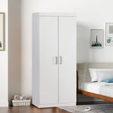 FurnitureR 2 Door Wardrobe, Wooden Armoire with Hanging Rod for Bedroom 68.2-Inch Wardrobe Storage Cabinet, White FurnitureR
