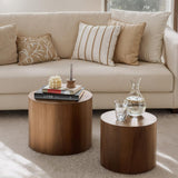 Nesting Coffee Table Set of 2, Modern Round Coffee Table with Non-Slip Feet, Walnut Wooden Circle Accent Tables for Small Spaces Living Room Bedroom Balcony Office Drum Side Table (Walnut) ivoros