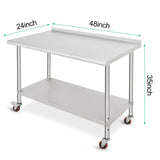 ACONEE 48" x 24" with Caster, Backsplash Stainless Steel Work Table, 48 x 24 Inch, Silver ACONEE