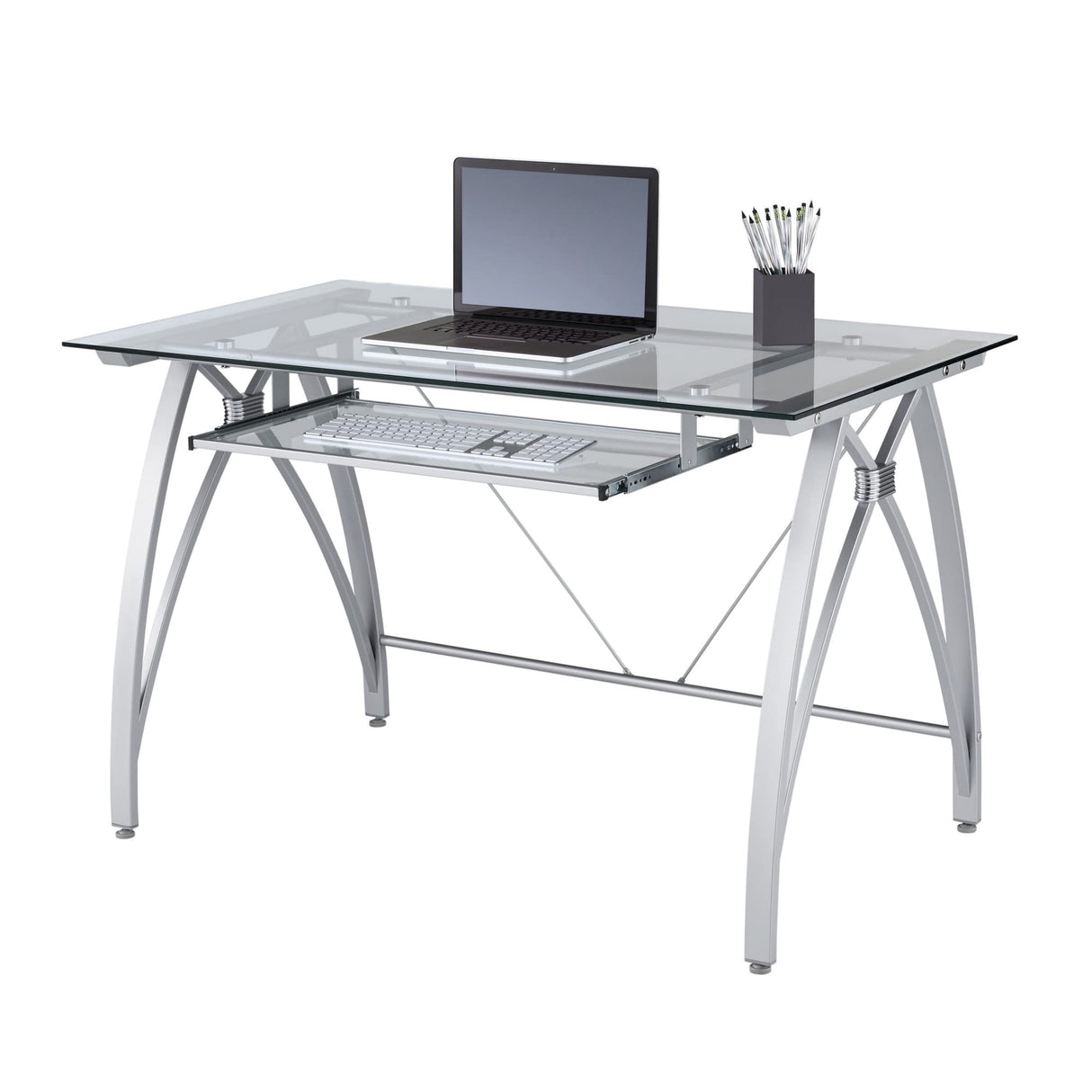 Realspace® Vista 48"W Glass Computer Desk, Silver Realspace