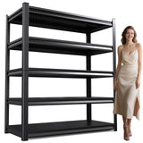 72" H/59 W Garage Shelving Heavy Duty Storage Shelves Adjustable Garage Shelves 5 Tier Metal Shelving Unit Utility Rack Shelf for Kitchen Warehouse Pantry Storage, Black, 72" H x 59" W x 20" D AOJUFEO