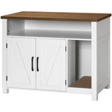 HOOBRO Cat Litter Box Enclosure, Farmhouse Wooden Cat Furniture with Scratch Pad, Storage Layer, Litter Box Furniture, End Side Table,White and Walnut, WH24MW01 HOOBRO