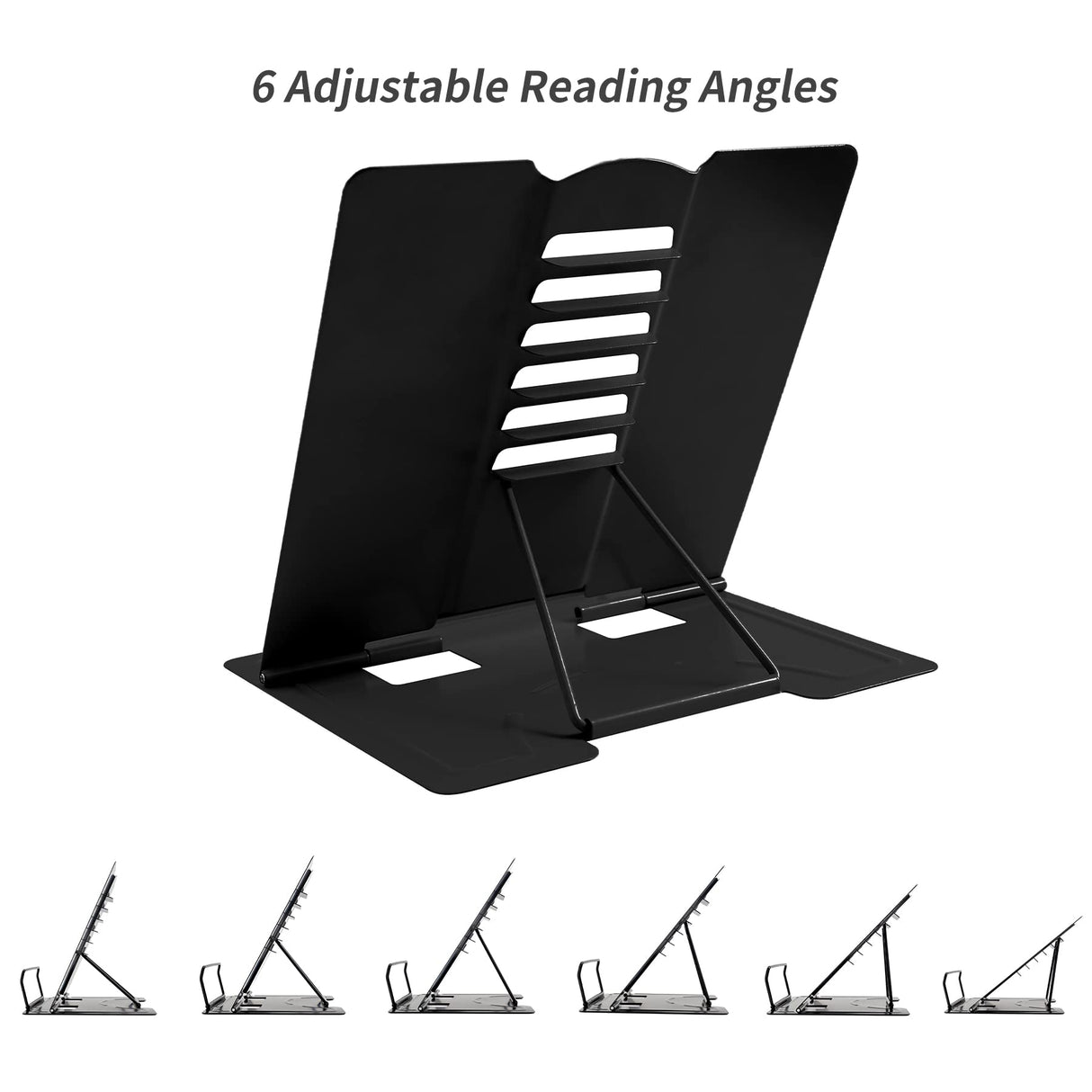 Metal Book Stand - Adjustable Book Holder for Reading (Full Black) Camelmother