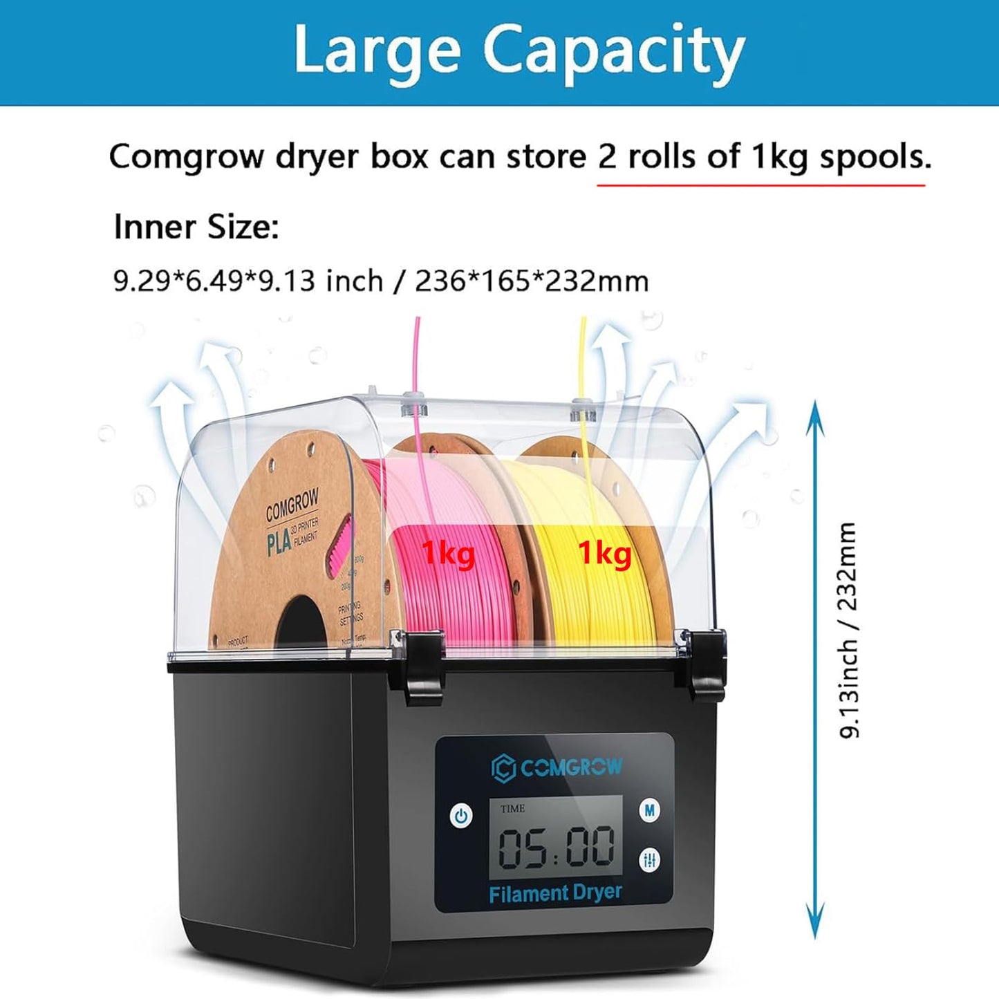 Comgrow 3D Printer Filament Dryer Box, Comgrow 3D Filament Storages, Keeping Filaments Dry During 3D Printing, Compatible with 1.75mm/2.85mm PLA ABS Material, Filament Dehydrator, Spool Holde - WoodArtSupply