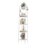 Hzuaneri Ladder Shelf, Bookshelf Bookcase, Freestanding Corner Storage Shelve with 2 Hooks for Home Office, Living Room, Kitchen, Bedroom, Industrial, 5-Tier White BC03213W Hzuaneri