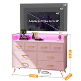 Patikuin Pink Dresser for Bedroom with LED Light & Charging Station, 8 Drawers Wooden Dressers for Women with Open Space, Modern Chest of Wide Drawers for Girls Bedroom Living Room, Entryway, Hallway Patikuin
