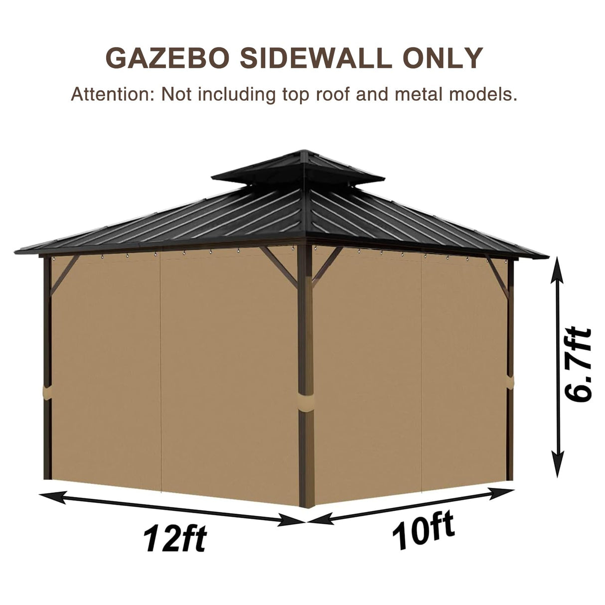 slashome 10'x12' Gazebo Curtains Outdoor Waterproof, Khaki Universal Replacement Curtain 4-Panels, Sidewalls with Zipper for Garden, Patio, Yard (Only Curtains) slashome