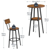 HOOBRO 3 Pieces Round Bar Height Table and Chairs Set, Round Dining Table Set, Pub Table and Chairs for Small Space, 2 Tier Kitchen Table and Bar Stools with Back, Rustic Brown BF35BT01 HOOBRO