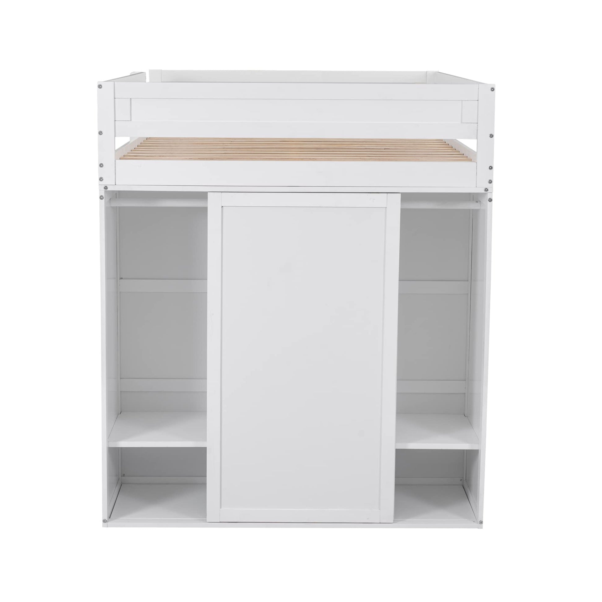 Harper & Bright Designs White Full Size Loft Bed with Wardrobes, Desk, and Storage Drawers - WoodArtSupply